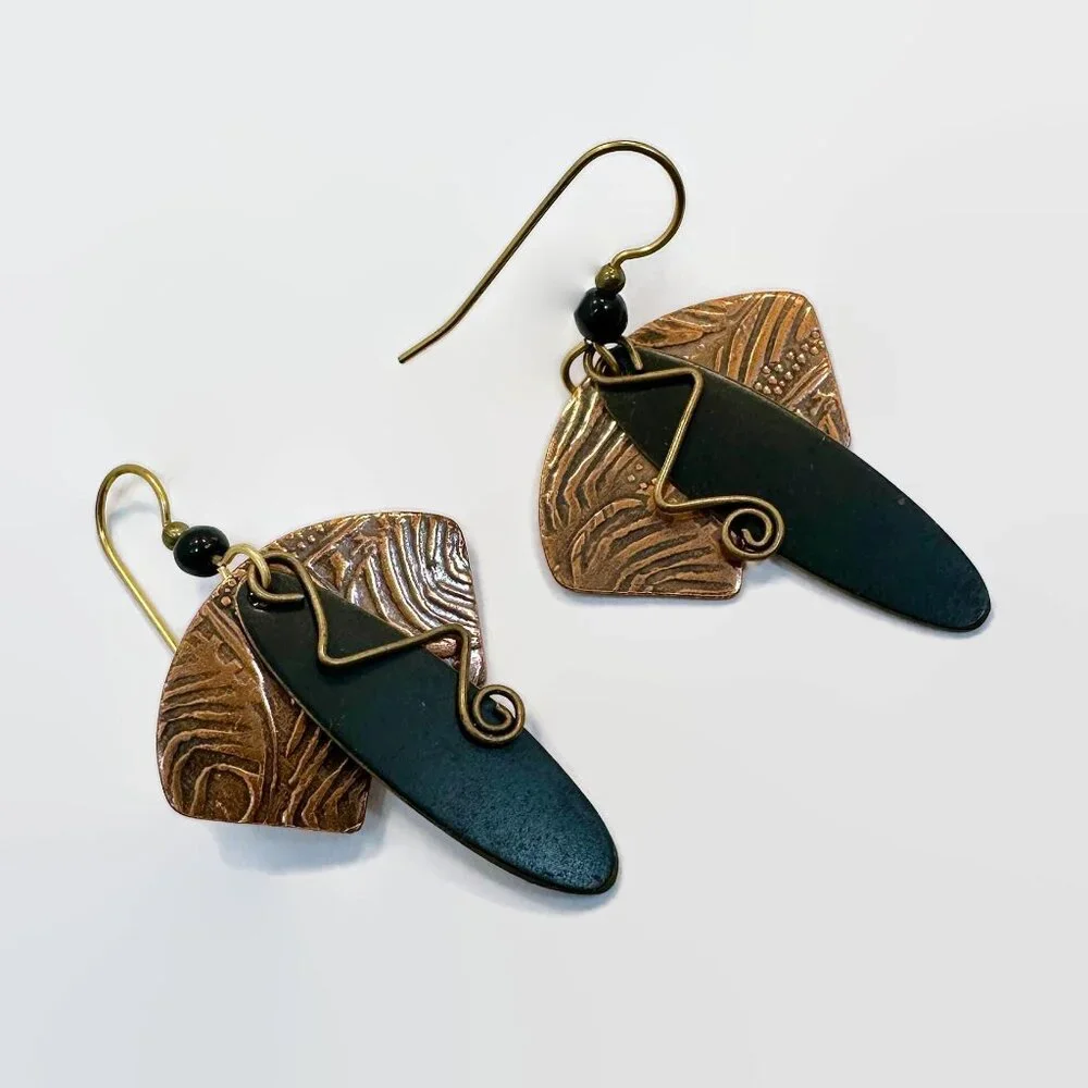 Modern Earrings, Boho, Unique, Mixed Metals, Copper, Brass,Handcrafted, Vintage